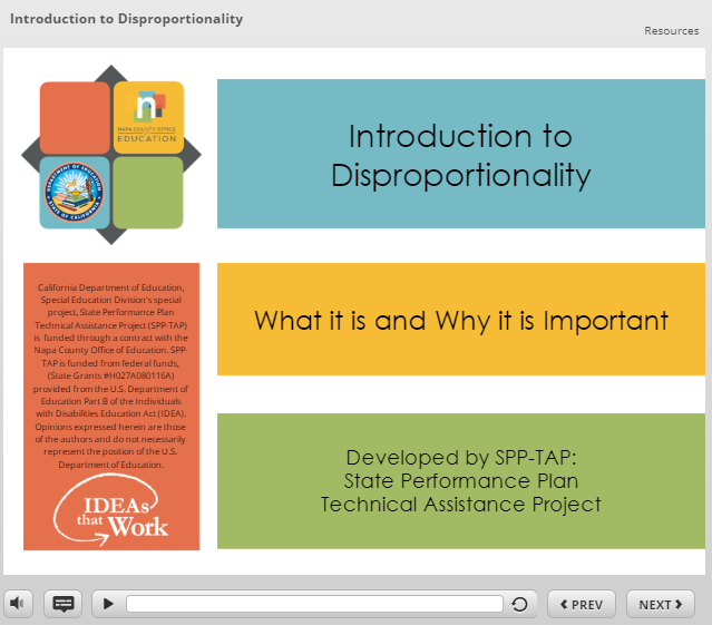image of the first slide of closed captioned video on what disproportionality is and how to address it.